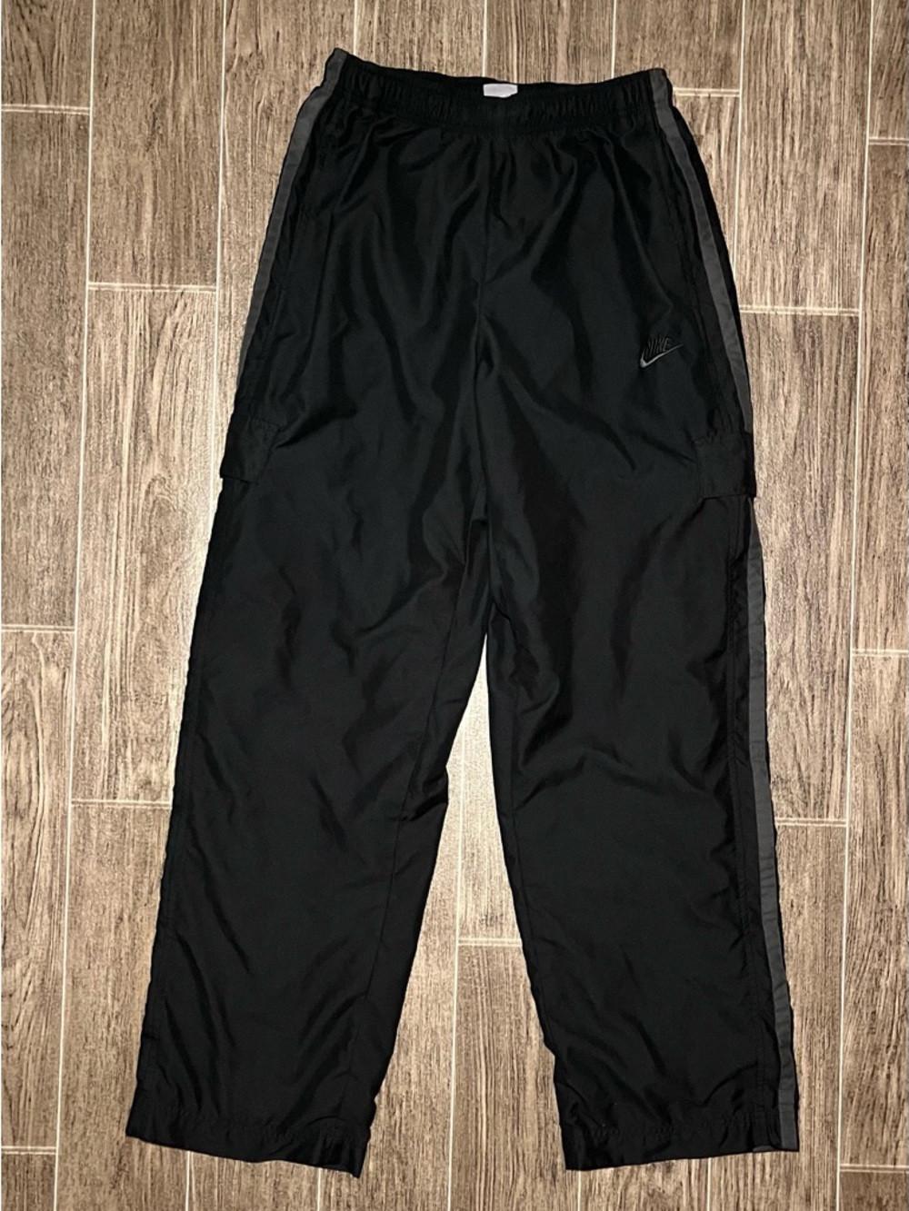 VTG Nike Track Pants Baggy Wide Leg Cargo Black Lined Mens Medium Y2K